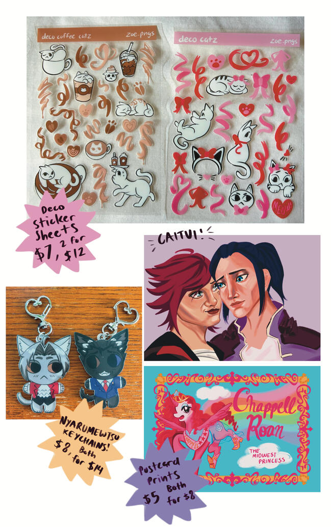 Sticker Sheets, Keychains, Prints
